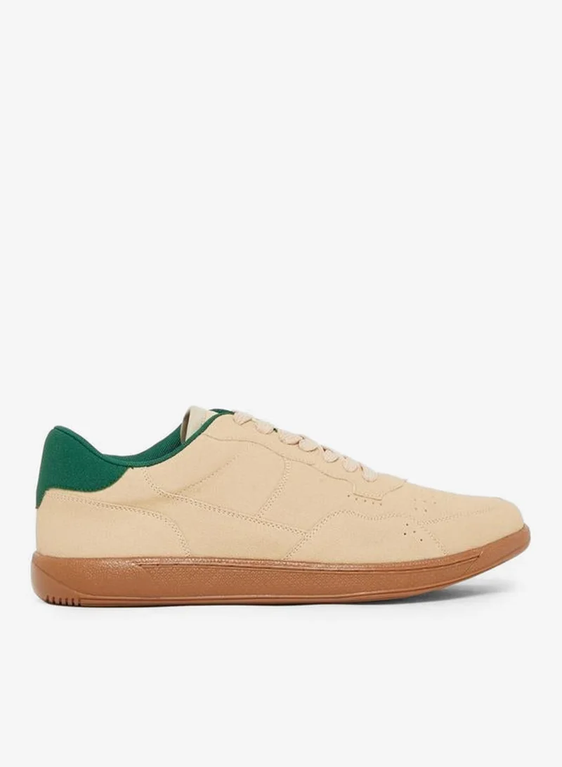 Styli Men Beige Suede Look Sneakers