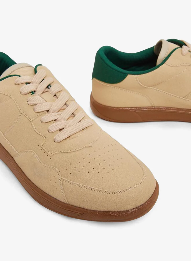 Styli Men Beige Suede Look Sneakers