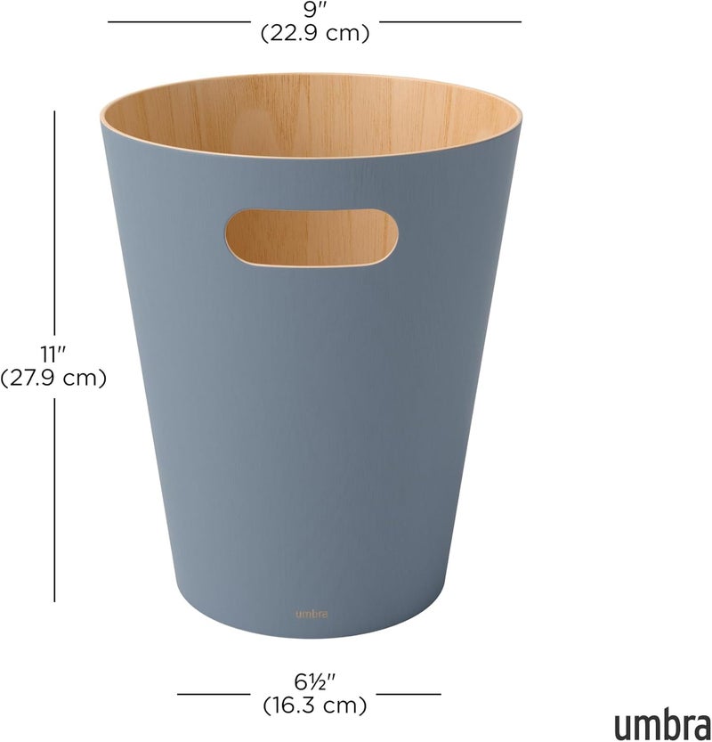 Umbra Woodrow 2-Gallon Modern Wooden Trash Can Wastebasket, Attractive Bin for Garbage or Recycling, Suitable for Home or Office, Slate Blue - Image 3