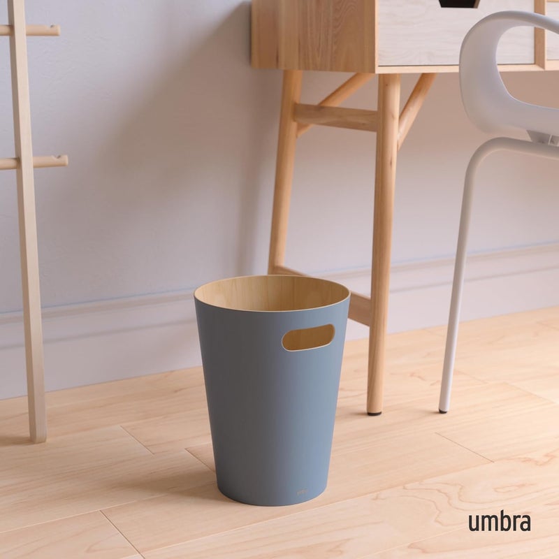Umbra Woodrow 2-Gallon Modern Wooden Trash Can Wastebasket, Attractive Bin for Garbage or Recycling, Suitable for Home or Office, Slate Blue - Image 2