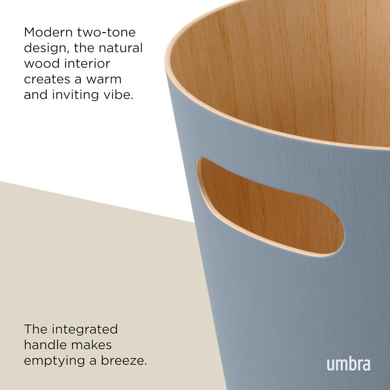 Umbra Woodrow 2-Gallon Modern Wooden Trash Can Wastebasket, Attractive Bin for Garbage or Recycling, Suitable for Home or Office, Slate Blue - Image 4