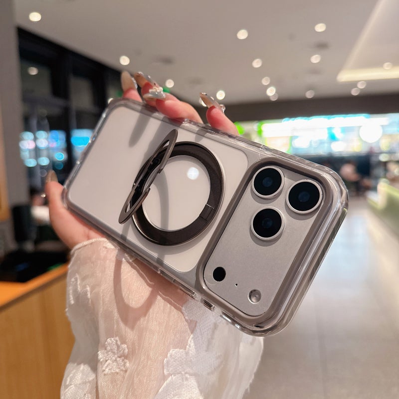 Big Window Grey Clear Case | 360° Kickstand + MagSafe Charging For iPhone Series - Image 1