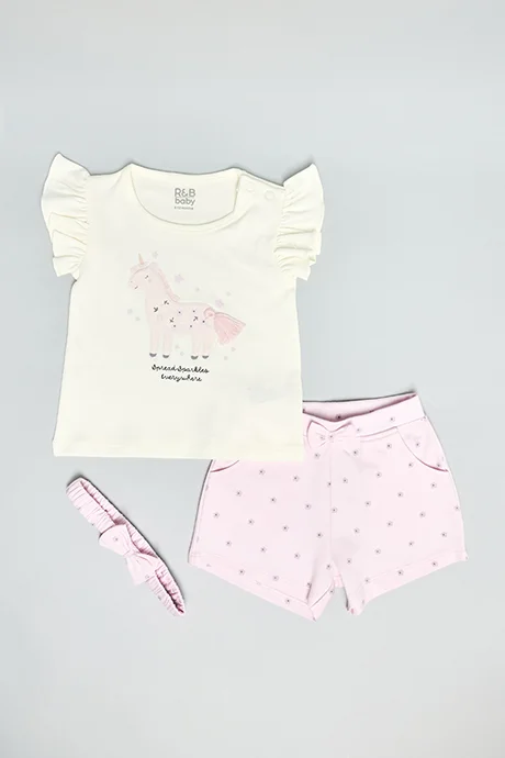 R&B Printed Top & Shorts with Headband Set