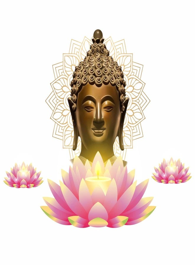 Sticker Yard Buddha Lotus Flowers Vinyl Wall Sticker for Living Room/Bedroom/Office and All Decorative Wall Stickers (Size 76X60CM) - Image 1