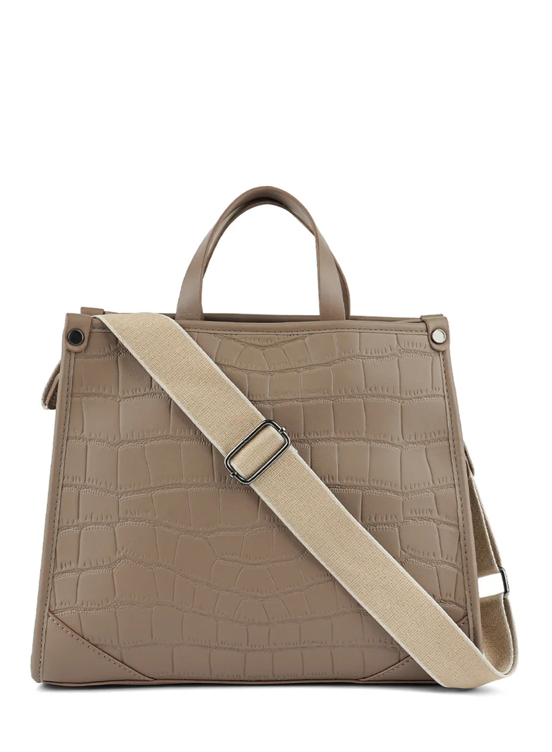 London Rag Croco Faux Leather Hand Bag in Khaki