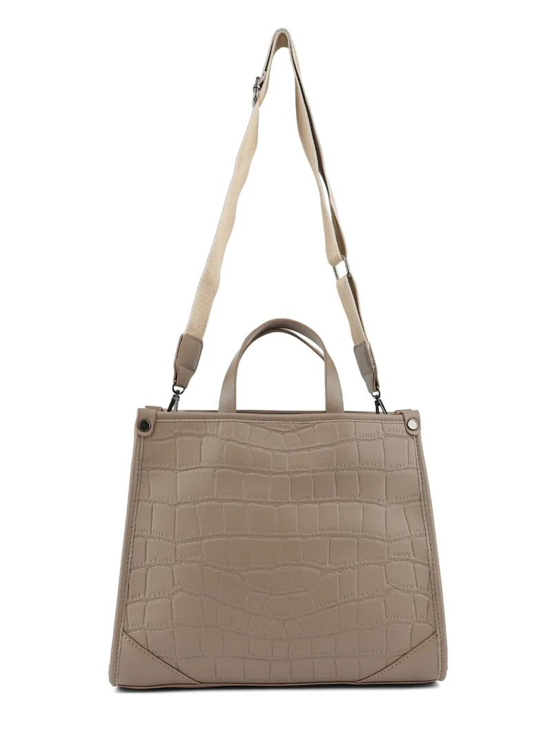 London Rag Croco Faux Leather Hand Bag in Khaki
