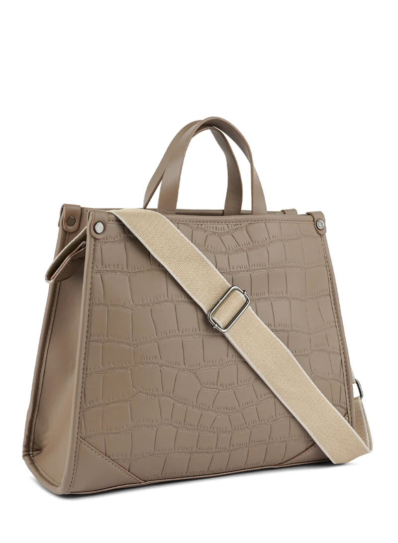 London Rag Croco Faux Leather Hand Bag in Khaki