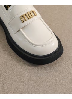 Loquat Versatile English Leather Shoes With Round Toe And Soft Sole White  - Image 2