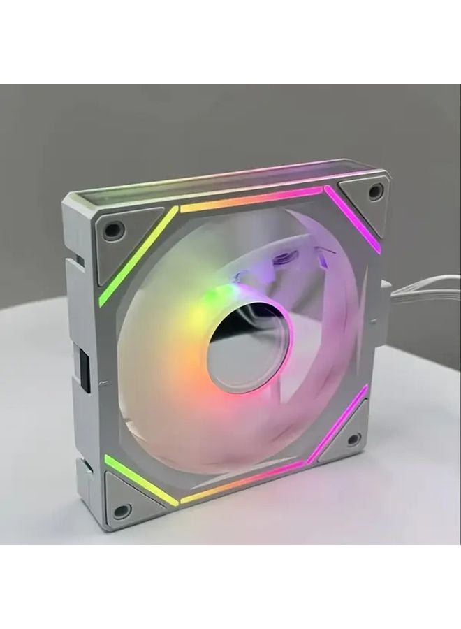 مروحة حالة ARGB بيضاء PWM 5 فولت 3 دبوس 4.72 بوصة صامتة تحكم في درجة الحرارة مرآة لا نهائية متزامنة LED - Image 1