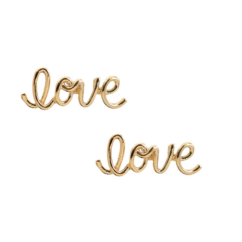 Spinningdaisy Handmade High Gloss Love Script Earrings Gold - Image 1
