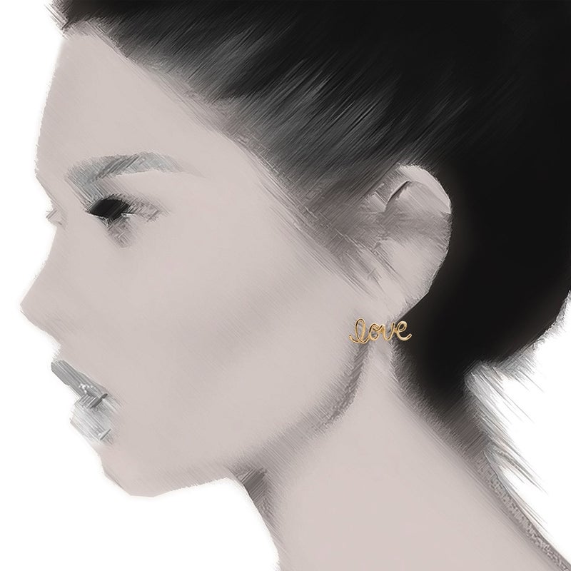 Spinningdaisy Handmade High Gloss Love Script Earrings Gold - Image 4