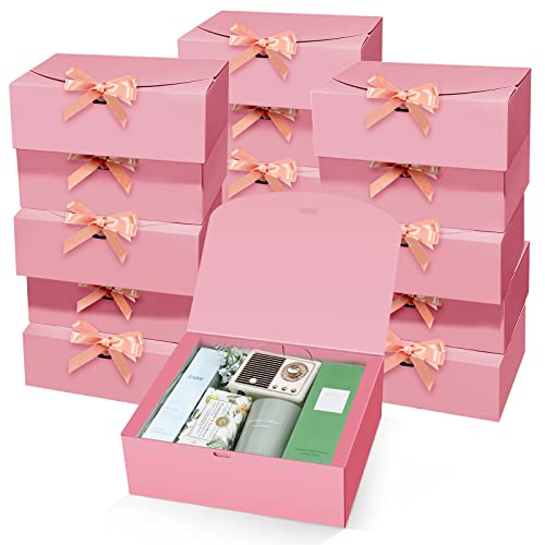 PEKGRIL 15 PCs Gift Boxes with Lids, Pink 10X8X4 Inch Gift Boxes, Bridesmaid Proposal Box with Ribbon, Kraft Paper Boxes for Wedding, Packaging, Present, Birthday, Christmas, Party - Image 1