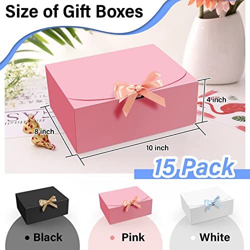 PEKGRIL 15 PCs Gift Boxes with Lids, Pink 10X8X4 Inch Gift Boxes, Bridesmaid Proposal Box with Ribbon, Kraft Paper Boxes for Wedding, Packaging, Present, Birthday, Christmas, Party - Image 2