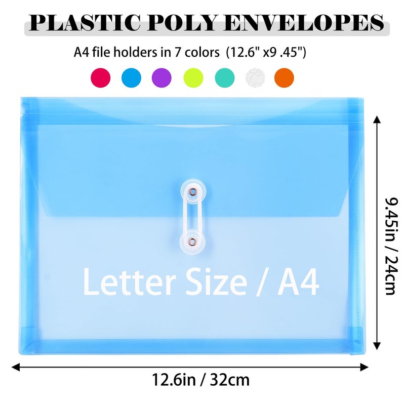 Kinyanco A4 Letter Size Plastic Poly Envelopes with Button and String Tie Closure, 1-1/4" Expansion Clear File Folders Side Loading Documents Organizer for Home School and Office Supplies (7) - Image 2