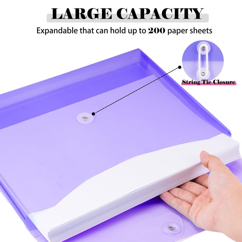 Kinyanco A4 Letter Size Plastic Poly Envelopes with Button and String Tie Closure, 1-1/4" Expansion Clear File Folders Side Loading Documents Organizer for Home School and Office Supplies (7) - Image 3