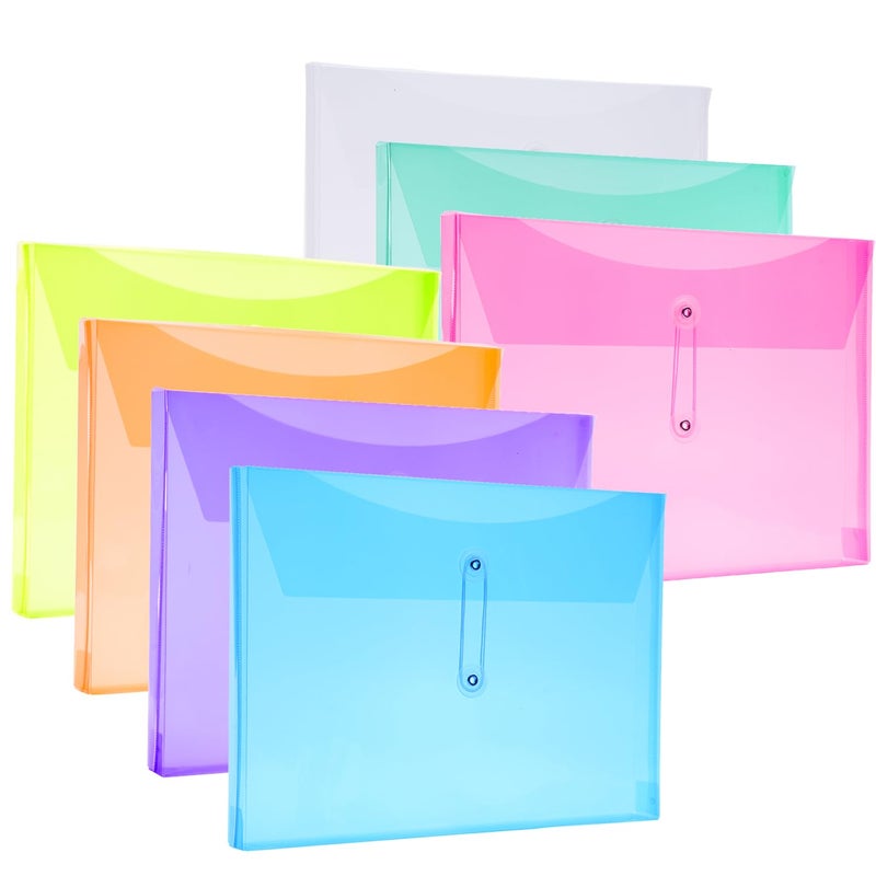 Kinyanco A4 Letter Size Plastic Poly Envelopes with Button and String Tie Closure, 1-1/4" Expansion Clear File Folders Side Loading Documents Organizer for Home School and Office Supplies (7) - Image 1