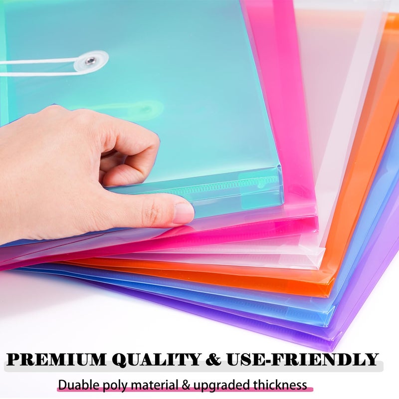 Kinyanco A4 Letter Size Plastic Poly Envelopes with Button and String Tie Closure, 1-1/4" Expansion Clear File Folders Side Loading Documents Organizer for Home School and Office Supplies (7) - Image 4