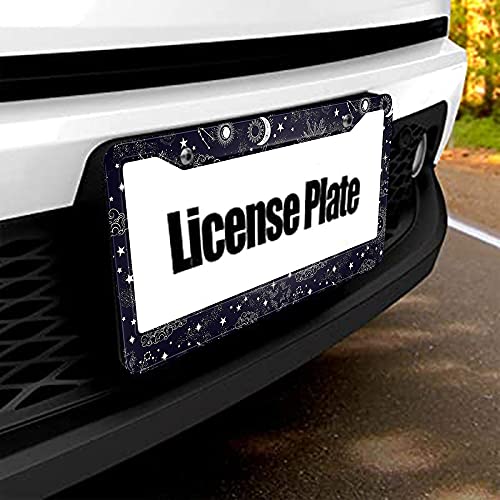 Beabes Sun License Plate Frame Auto Tag Frames Moon and Stars Over Black License Plates Holder 2 Holes Sky Black White Decorative Car Truck Motorcycle License Plates Tag for Men Women - Image 5