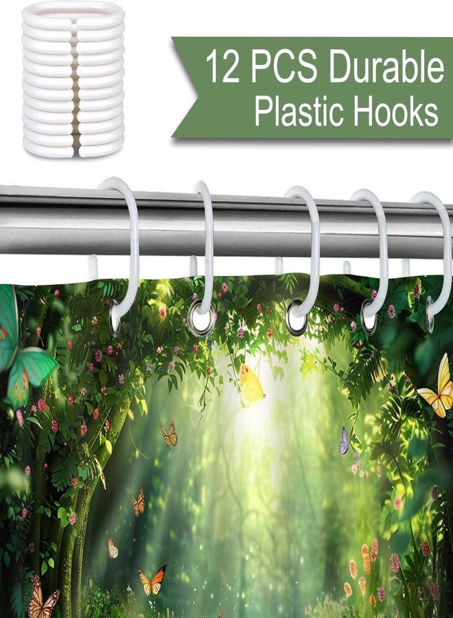 Mocsicka Enchanted Forest Shower Curtain Green Tree Spring Nature Garden Scene Bathroom Shower Curtain Forest Tree Waterproof Fabric Shower Curtains Bathtub Decor with 12 Hooks 72 X 72 Inch - Image 5