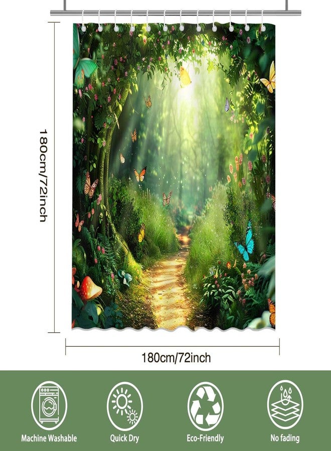 Mocsicka Enchanted Forest Shower Curtain Green Tree Spring Nature Garden Scene Bathroom Shower Curtain Forest Tree Waterproof Fabric Shower Curtains Bathtub Decor with 12 Hooks 72 X 72 Inch - Image 4