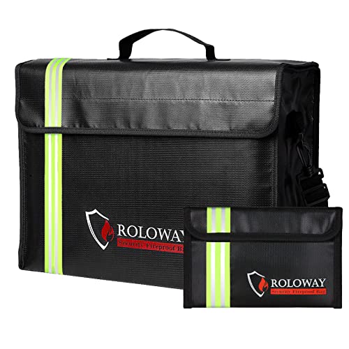 ROLOWAY Large (17 x 12 x 5.8 inches) Fireproof Bag with Reflective Strip, Water Resistant Fireproof Document Bag Safe for Money, Documents and Valuables Storage - Image 1