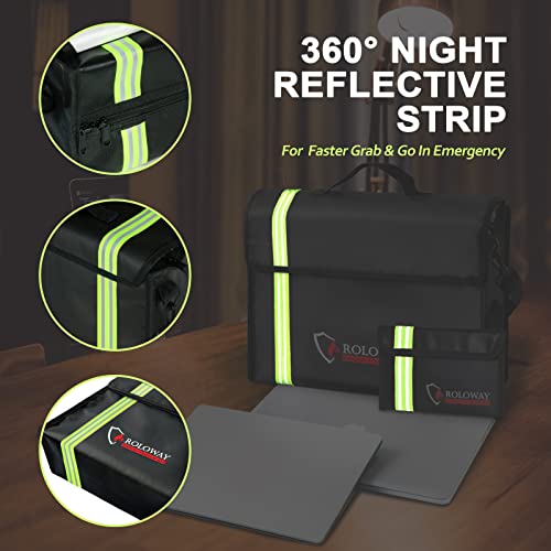 ROLOWAY Large (17 x 12 x 5.8 inches) Fireproof Bag with Reflective Strip, Water Resistant Fireproof Document Bag Safe for Money, Documents and Valuables Storage - Image 2