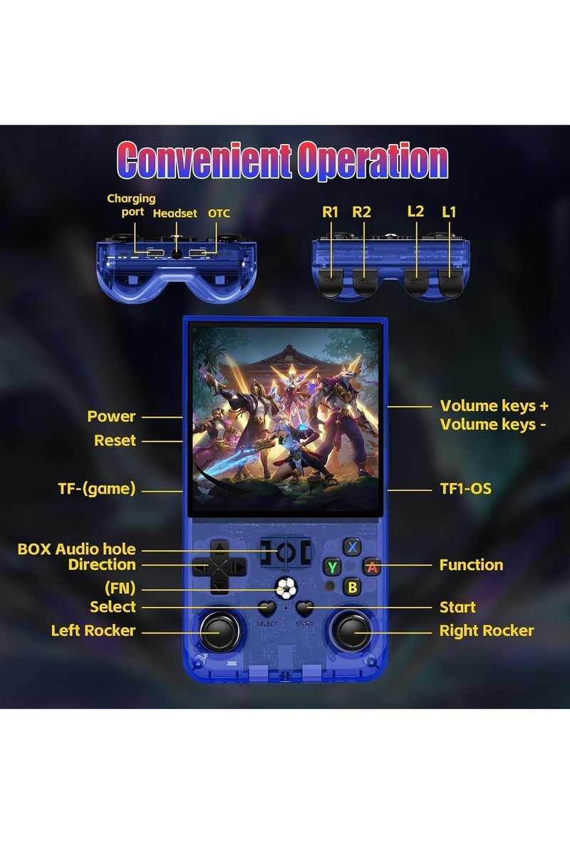 TIGER R36 Max Game Console 4 Inch Full IPS Screen Portable Retro Handheld Game Console Built-in 18000+ Games With Open Source Linux System & 64GB Memory Card Video Games Console Support 30+ Simulator Platform 4000mAh Battery Toys And Games For Kids And Adults Transparent Blue - Image 3