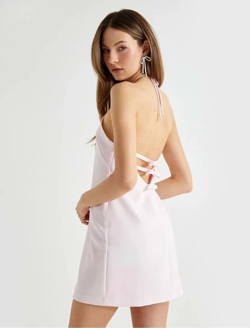 KOTON x Tuba Ünsal - Mini Halter Neck Dress with Bow Detail 4SAK80289UW