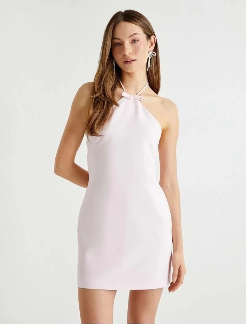 KOTON x Tuba Ünsal - Mini Halter Neck Dress with Bow Detail 4SAK80289UW