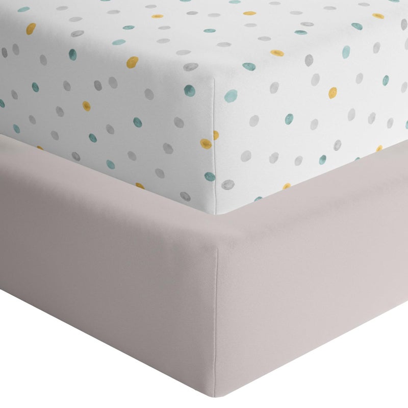 Featherhead 2Pack Fitted Crib Sheets  100 Cotton  52 x 28 x 9 for Standard Crib and Toddler Mattress Jersey Grey Polka