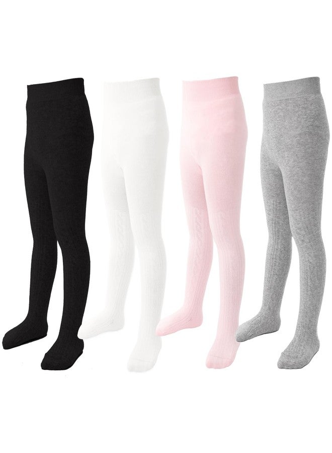 Mini angel Baby Girl Tights Cable Knit Leggings Seamless Cotton Stockings Winter Warm Pantyhose 4-6 Years for Kids 4 Pack (Pink/Ivory/Black/Grey, XL) - Image 1