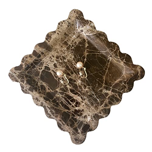 SAIDKOCC Vintage Natural Marble Tray Small Ornaments Scalloped Tray Handmade Storage Dish for Counter, Vanity, Dresser, Nightstand and Desk (Coffee Net) - Image 1