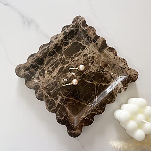 SAIDKOCC Vintage Natural Marble Tray Small Ornaments Scalloped Tray Handmade Storage Dish for Counter, Vanity, Dresser, Nightstand and Desk (Coffee Net) - Image 5