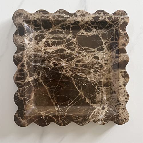 SAIDKOCC Vintage Natural Marble Tray Small Ornaments Scalloped Tray Handmade Storage Dish for Counter, Vanity, Dresser, Nightstand and Desk (Coffee Net) - Image 2