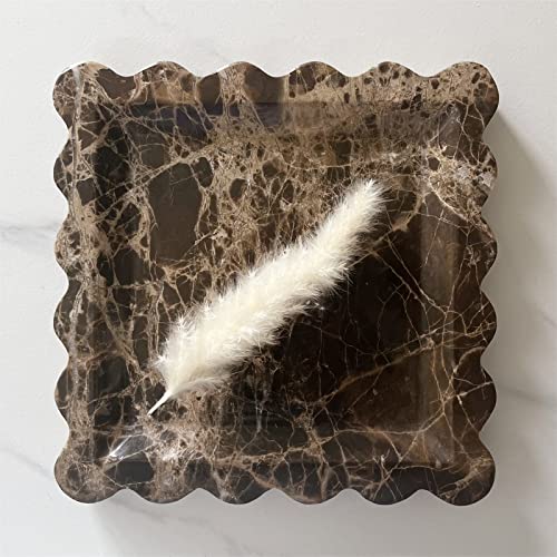 SAIDKOCC Vintage Natural Marble Tray Small Ornaments Scalloped Tray Handmade Storage Dish for Counter, Vanity, Dresser, Nightstand and Desk (Coffee Net) - Image 4