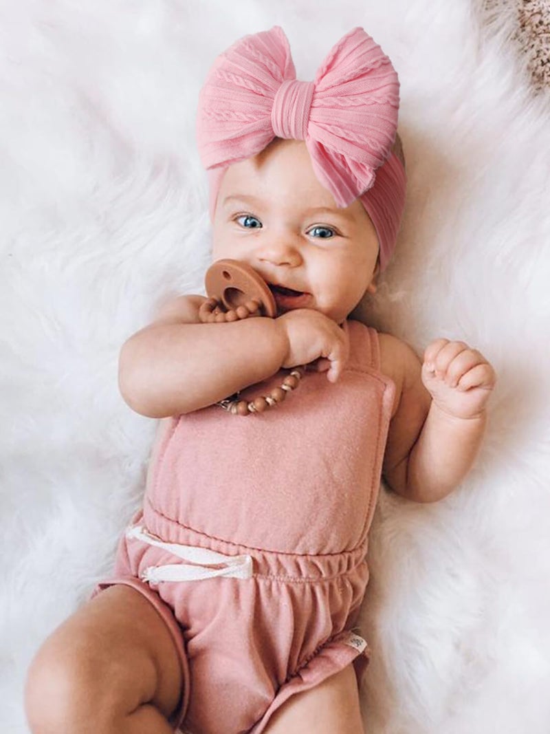 DRESHOW BQUBO Handmade Baby Headbands Soft & Stretchy Hair Bands with Bows Nylon Bows Hairbands for Girls Newborn Infant Toddlers Hair Accessories 5 Pack - Image 2