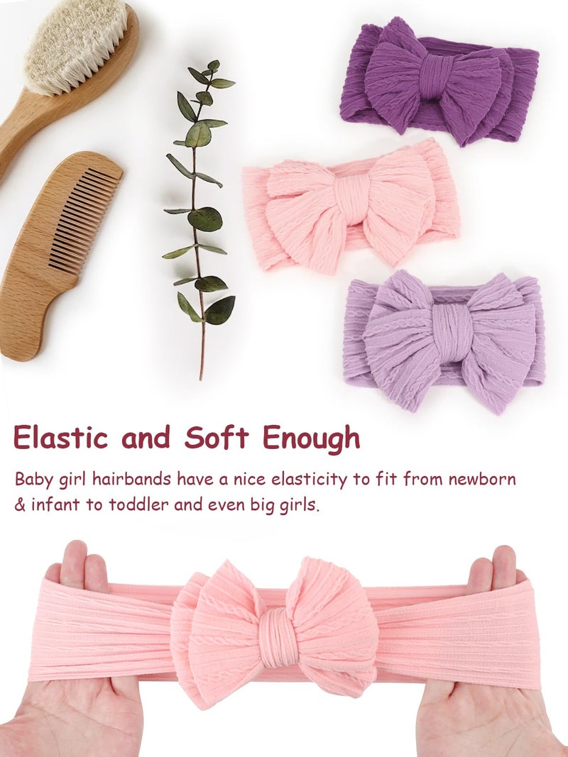 DRESHOW BQUBO Handmade Baby Headbands Soft & Stretchy Hair Bands with Bows Nylon Bows Hairbands for Girls Newborn Infant Toddlers Hair Accessories 5 Pack - Image 5
