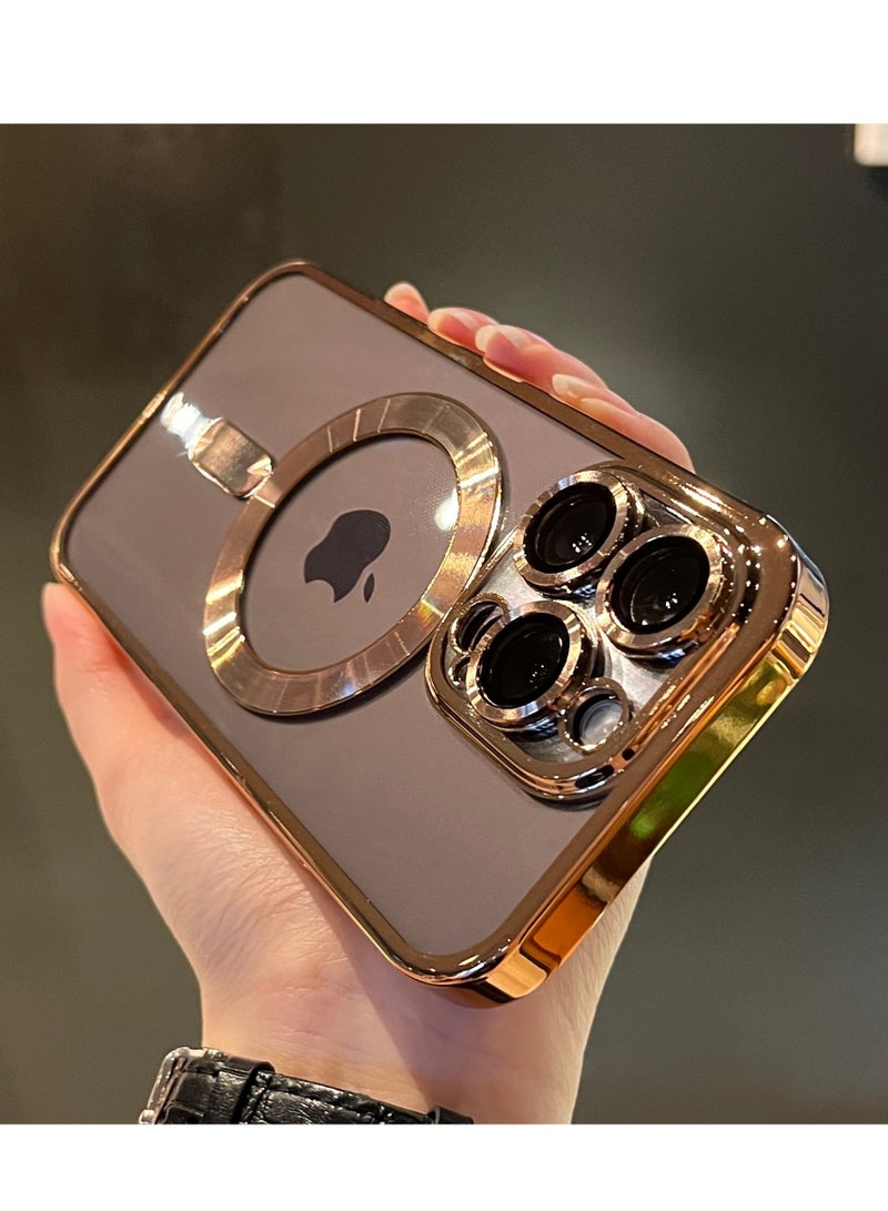 AROAQ Magnetic Case For iphone, Shockproof iPhone Bumper Cover, Plating For Magsafe Wireless Charge Case, Anti-scratch Mobile Protective Cover For iphone 15 Pro Max, 15 Plus, Pro, ( Gold ) - Image 1