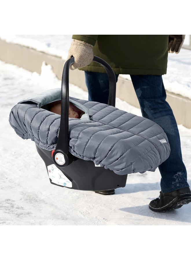 Orzbow Enfant Car Seat Covers - Cocoon Baby Cover for Boys & Girls, Rain & Snow Repellent, Breathable Windproof, Winter Protector, Center Zipper, Universal Fit for Infant Car Seat (0-12M) (Gray) - Image 4