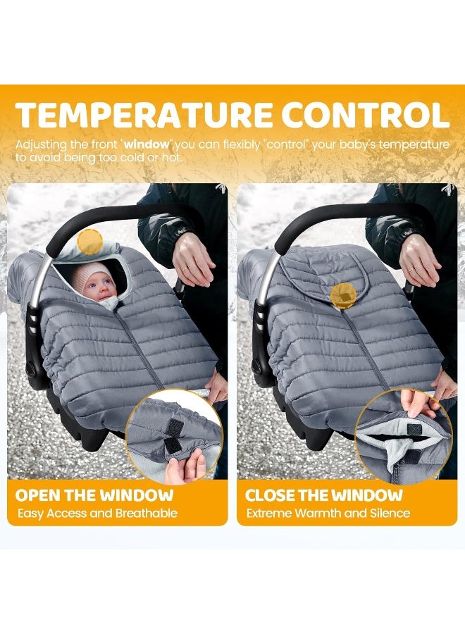 Orzbow Enfant Car Seat Covers - Cocoon Baby Cover for Boys & Girls, Rain & Snow Repellent, Breathable Windproof, Winter Protector, Center Zipper, Universal Fit for Infant Car Seat (0-12M) (Gray) - Image 2