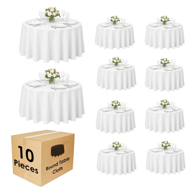 Craft And Party 10 Pack 90 Inch White Round Tablecloth, Polyester Fabric Washable Table Cloth for Home, Party, Wedding or Restaurant Use. - Image 1