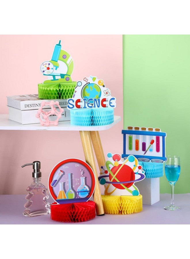 ايباك 9 قطع من ديكورات حفلات العلوم، قطع مركزية على شكل قرص العسل، زينة طاولة ثلاثية الأبعاد لحفلات العلوم، زينة طاولات لحفلات العلوم، لوازم حفلات الكيمياء، ديكورات أسبوع المختبر - Image 4