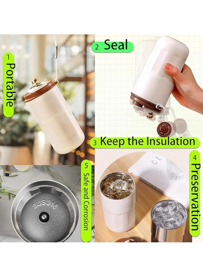 كوب قهوة معزول للسفر، سعة 460 مل، قارورة مفرغة، كوب سيارة مع شاشة عرض لدرجة الحرارة، كوب قهوة مفرغ من الفولاذ المقاوم للصدأ 316، كوب حراري مانع للتسرب، أزرق بيج - Image 4