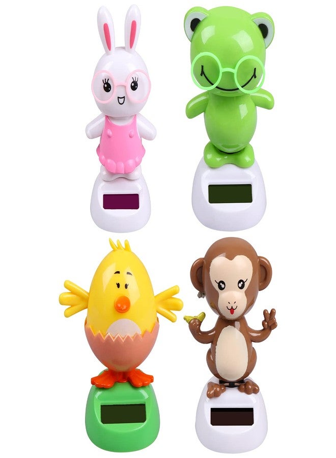 Welecom 4 Solar Dancing Monkey Toy Solar Powered Dancing Hen in Colorful Pots Swinging Rabbit Animals Flip Flap Animated Bobblehead Dancer Window Frog Sun Catcher Car Dashboard Decor Portable Suncatchers - Image 4