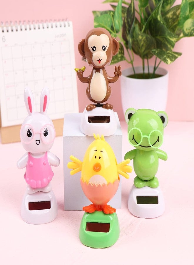 Welecom 4 Solar Dancing Monkey Toy Solar Powered Dancing Hen in Colorful Pots Swinging Rabbit Animals Flip Flap Animated Bobblehead Dancer Window Frog Sun Catcher Car Dashboard Decor Portable Suncatchers - Image 5