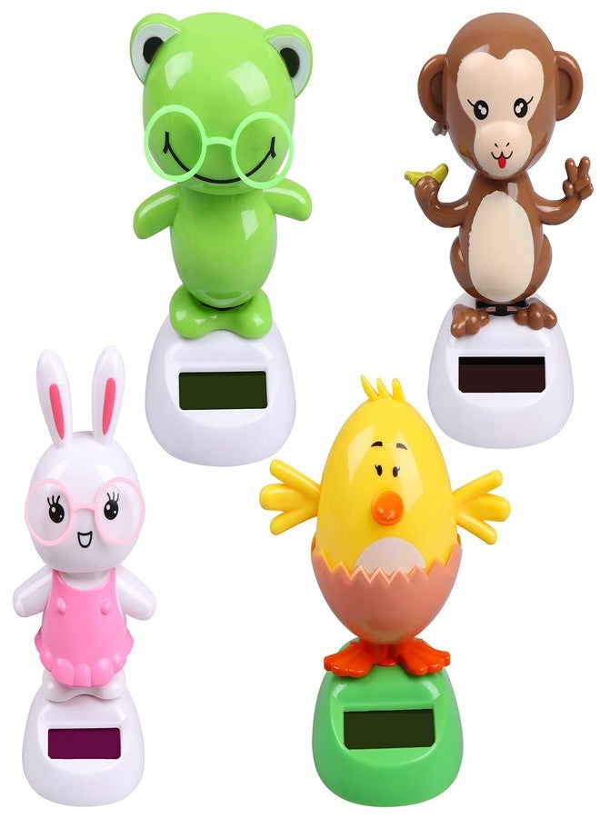 Welecom 4 Solar Dancing Monkey Toy Solar Powered Dancing Hen in Colorful Pots Swinging Rabbit Animals Flip Flap Animated Bobblehead Dancer Window Frog Sun Catcher Car Dashboard Decor Portable Suncatchers - Image 1