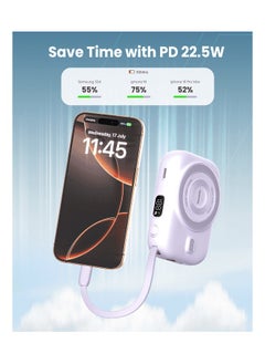 Moxedo Moxedo Snap-On Wireless Charging Power Bank 8000mAh 15W PD Fast Charging Portable Charger with Built-in USB-C Cable  - Purple  - Image 5