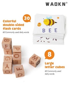 WAOKN Spelling Games, Wooden Matching Letters Toy with Flash Cards Words, Montessori ABC Alphabet Learning Educational Puzzle Gift for Preschool Boys Girls Kids Age 3 4 5 Years Old  - Image 2