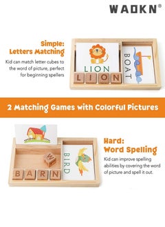 WAOKN Spelling Games, Wooden Matching Letters Toy with Flash Cards Words, Montessori ABC Alphabet Learning Educational Puzzle Gift for Preschool Boys Girls Kids Age 3 4 5 Years Old  - Image 3