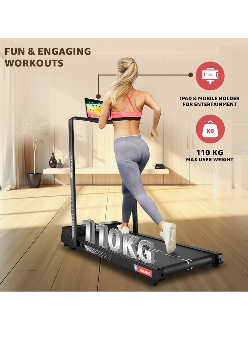 PowerMax Fitness - PowerMax Fitness WALKPAD (3HP Peak) Compact Motorized Treadmill for Home-Office use with Remote Control, Max User 110kg, Top Speed 10km/h, 1000x400mm Running Deck, LED Display, iPad & Mobile Holder - Image 1